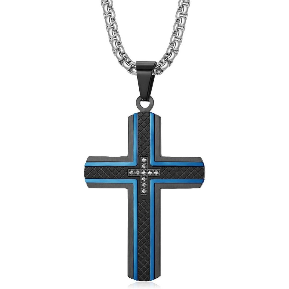 ✨Men's Black Stainless Steel Cross Necklace Carbon Fiber Pendant jewelry